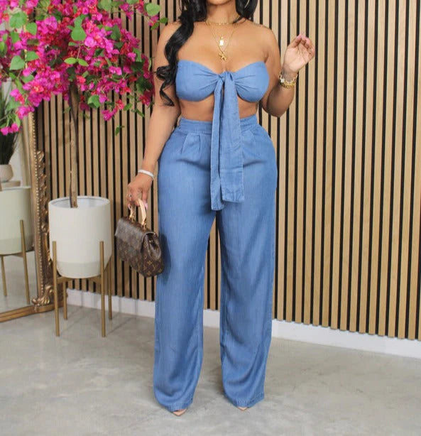 TUBE TIED TOP & WIDE LEG PANTS