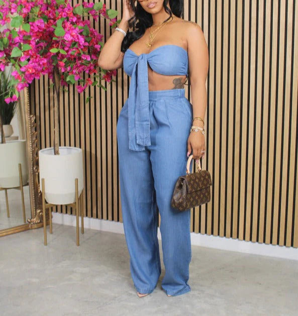 TUBE TIED TOP & WIDE LEG PANTS