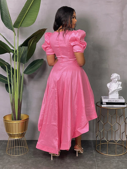 TAFFETA PUFF SLEEVE HI-LO DRESS